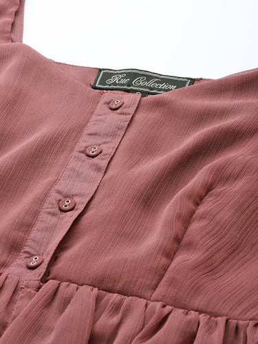 Mauve Solid Semi Sheer Peplum Top - RueCollections